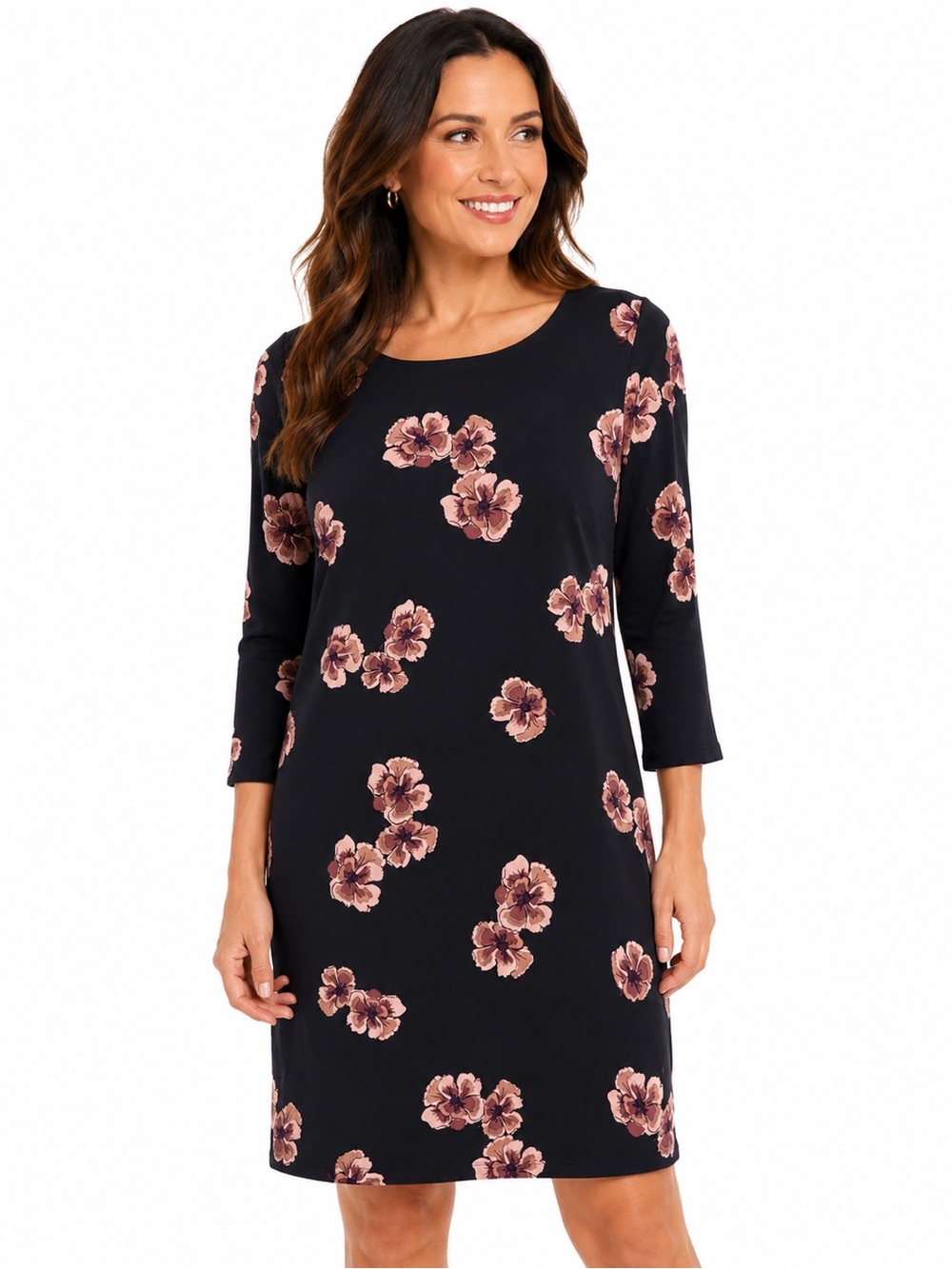 Tommy Hilfiger Black Floral Long-Sleeve Shift Dress